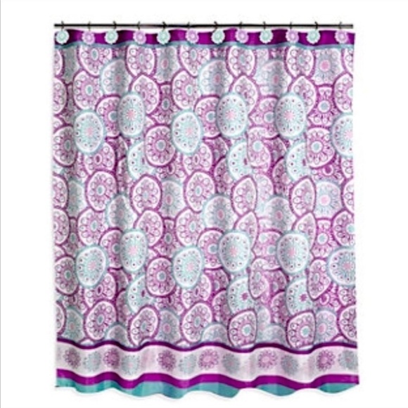 Dream Wheels Fabric Material Shower Curtain 70in X 72 in Purple Teal White - Picture 1 of 12